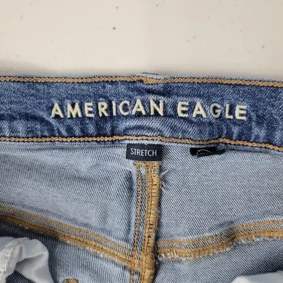 American Eagle Super High-Rise Baggy Straight Jeans Women 8 X-Long Stretch Cargo - Picture 7 of 9